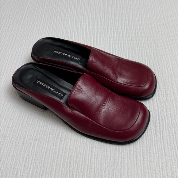 Vintage Y2K Deep Maroon Red Leather Slip On Mules Size 8.5 Retro Fall Classic - Picture 7 of 12